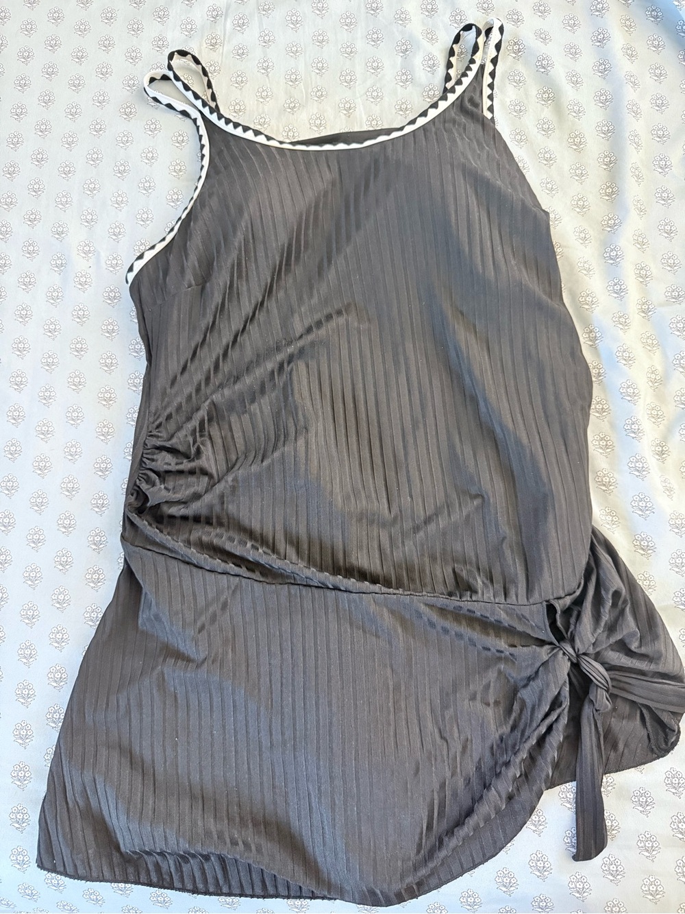 Summer Mae Maternity Black Ribbed one piece Swim suit with Side Tie